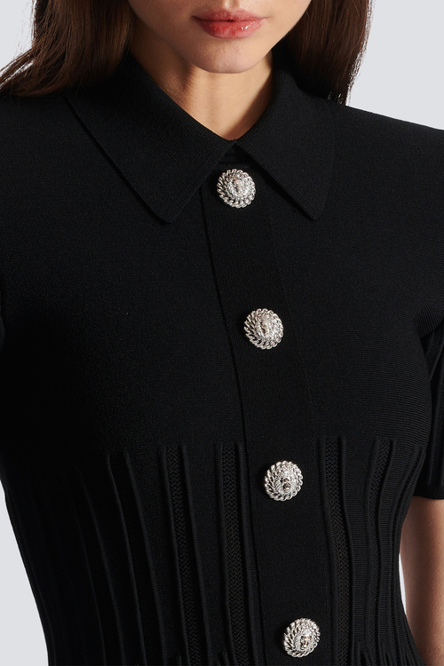 Sylas Ribbed Knit Flared Mini Dress - Black