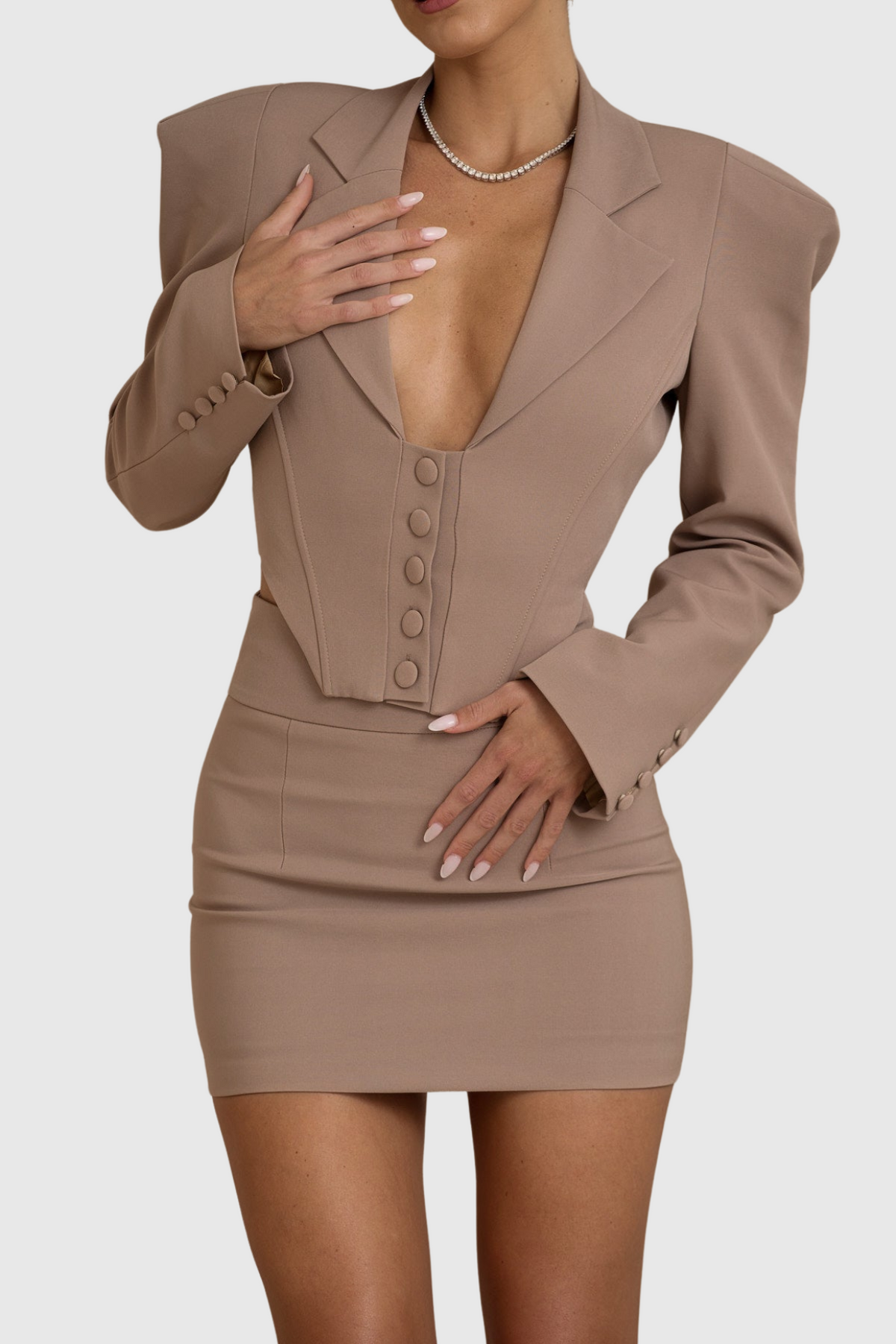 Tavares Button Plunge Skirt Two Piece Set