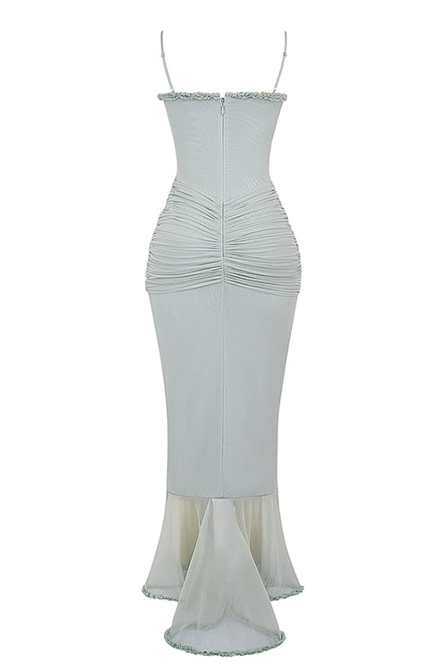 Taylor Ruffled Mesh Maxi Dress - Blue