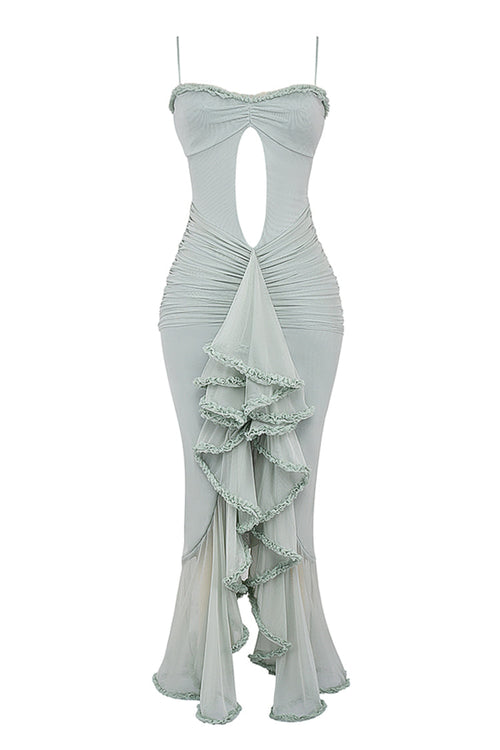 Taylor Ruffled Mesh Maxi Dress - Blue