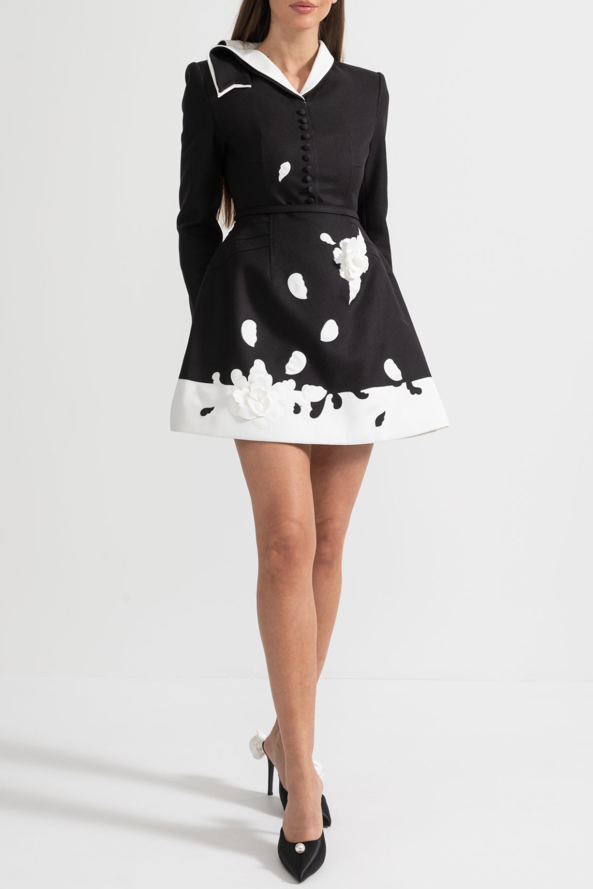 Tiaia Floral Appliqué Contrast Mini Dress - Black