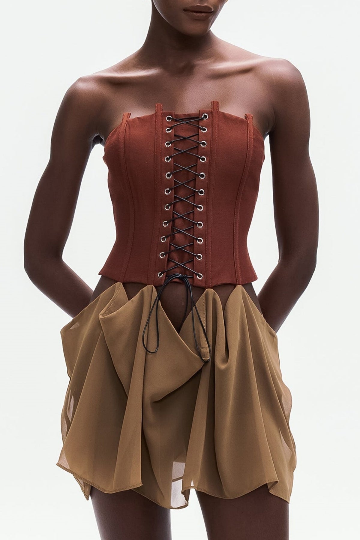 Tizoc Strapless Corset Lace Up Mini Dress
