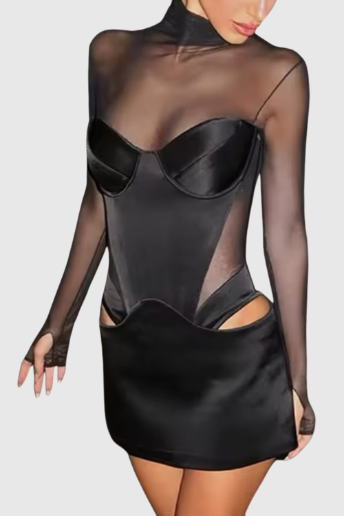 Tomas Mesh Cutout Mini Dress