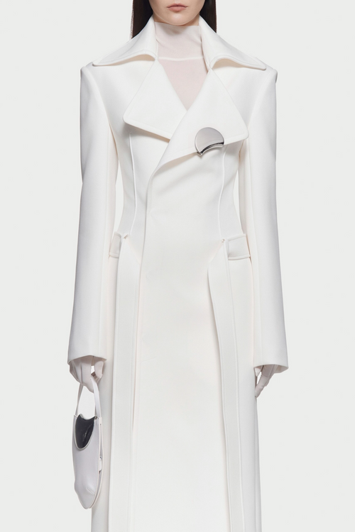 Tranya Metalic Embellished Strap Coat - White