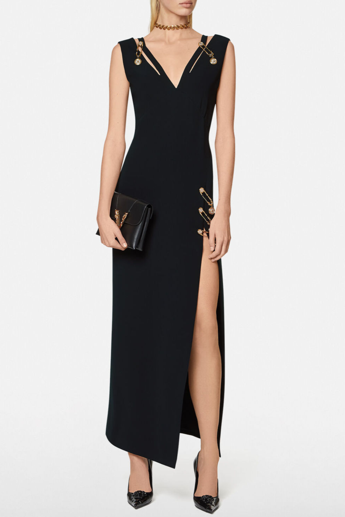 Venetia Pin Embellished Split Midi Bandage Dress