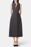 Vequa Asymmetric Collar Sleeveless Midi Dress - Grey