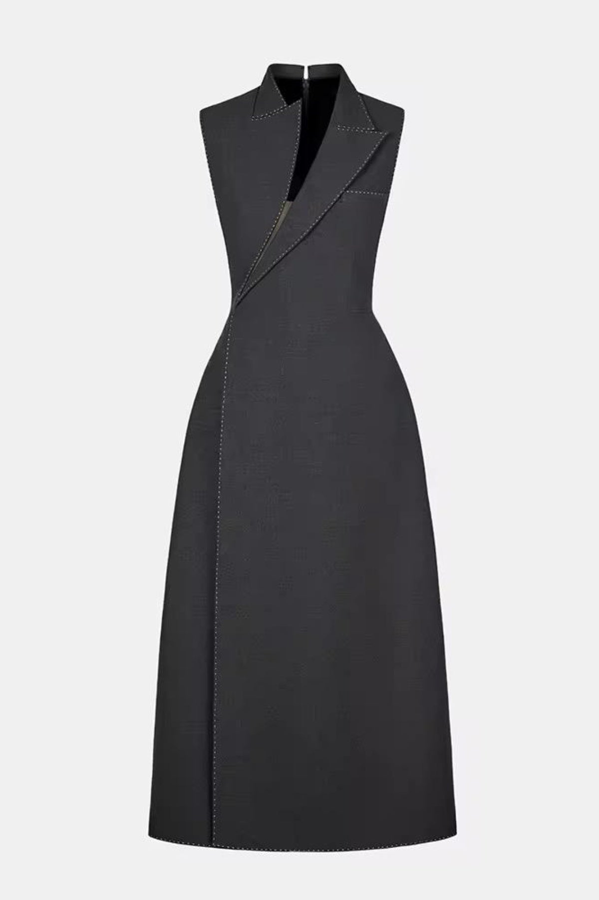Vequa Asymmetric Collar Sleeveless Midi Dress - Grey