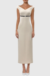 Vered Off Shoulder Belted Midi Dress - Beige