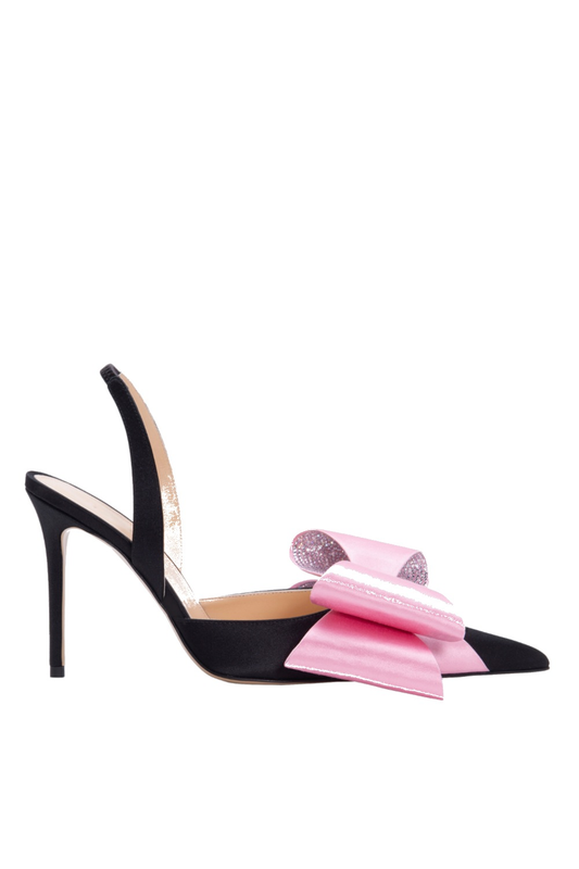 Violeta Bow-embellished Satin Slingback Pumps - Black