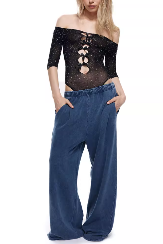 Yara Off Shoulder Crystal Bodysuit - Black