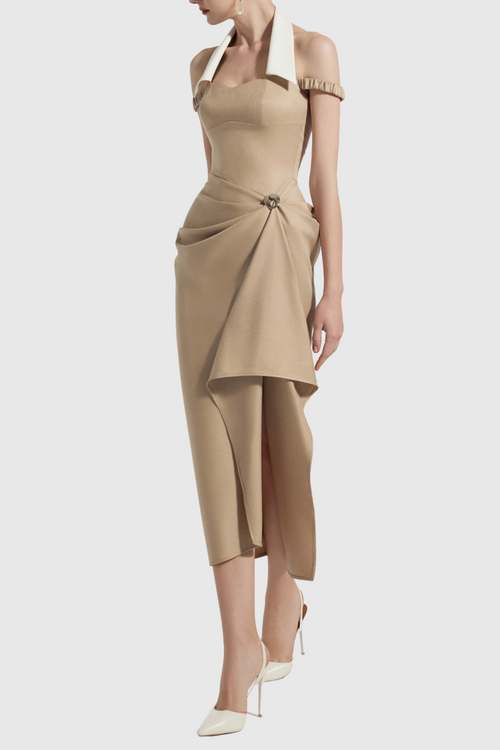 Yarin Collar Draped Midi Dress