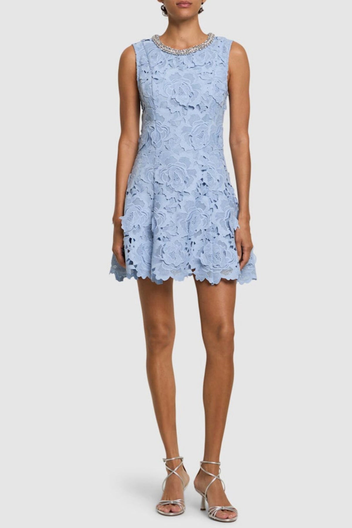 Yuriy Crystal Embellished Floral Lace Mini Dress