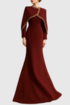 Zayne Crystal Embellished Cape Maxi Dress - Wine