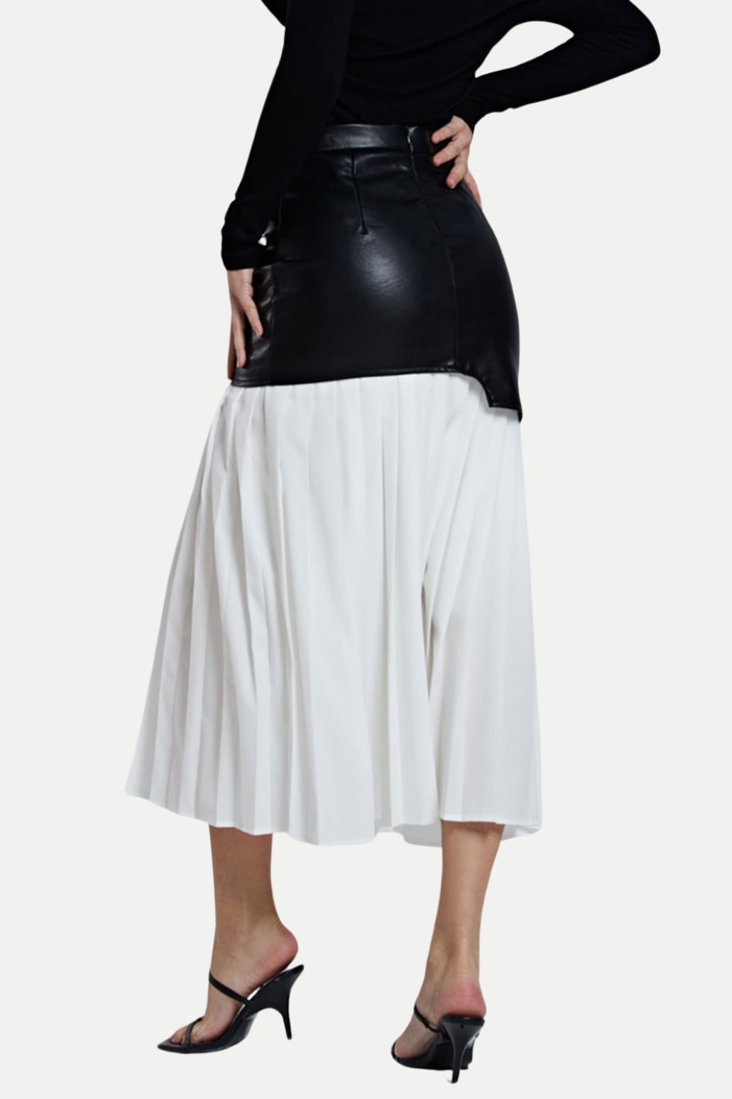 Zenobia Pleated Faux Leather Midi Skirt - White