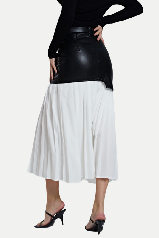 Zenobia Pleated Faux Leather Midi Skirt - White