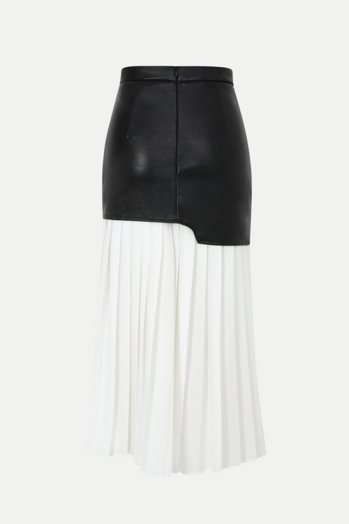 Zenobia Pleated Faux Leather Midi Skirt - White