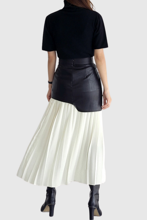 Zenobia Pleated Faux Leather Midi Skirt - White