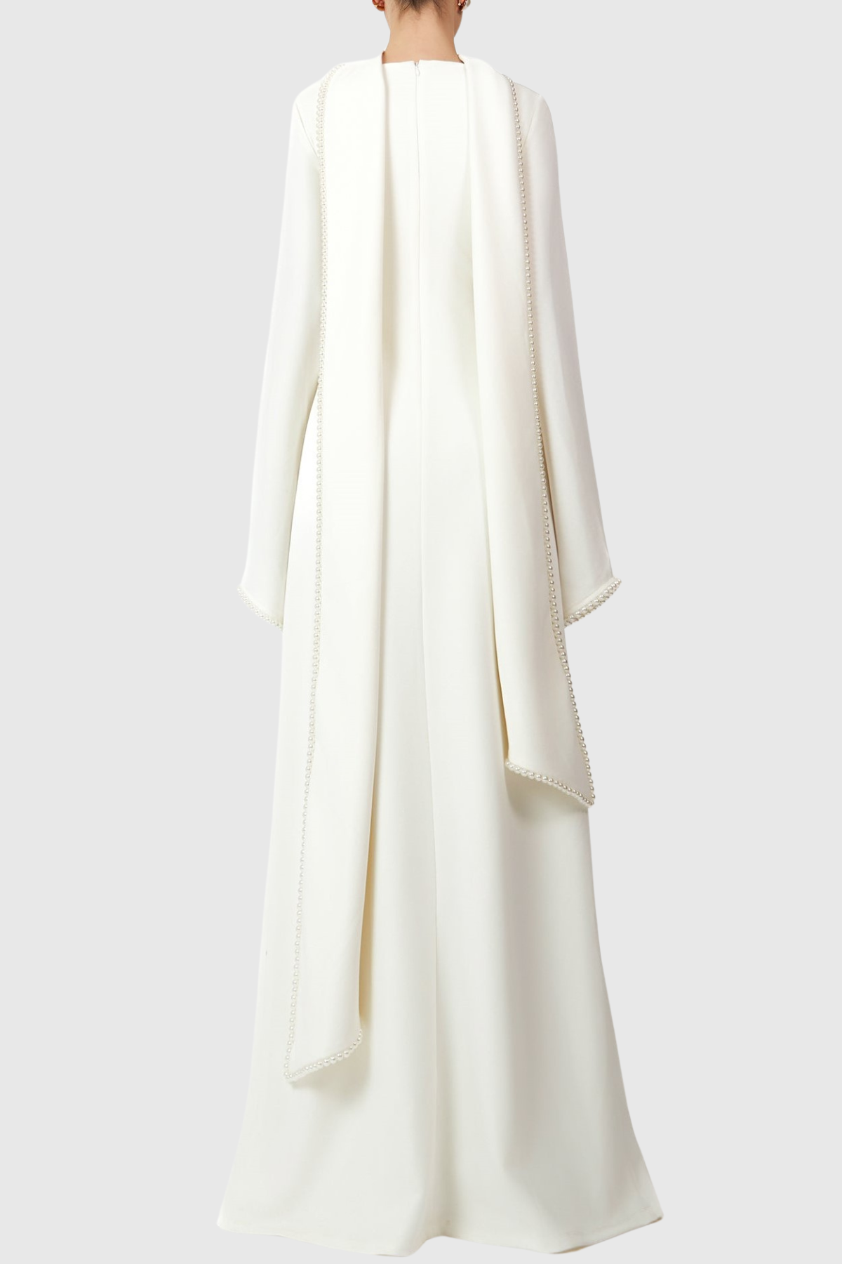 Zisel Pearl Trim Shawl Maxi Dress - White