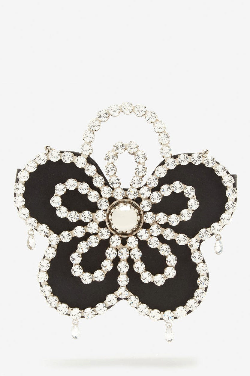 Elysa Flower Diamante Satin Clutch - Black-89