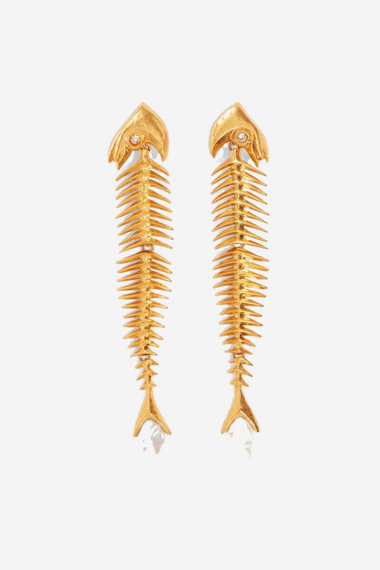Massimo Fish Skeleton Pearl Earrings