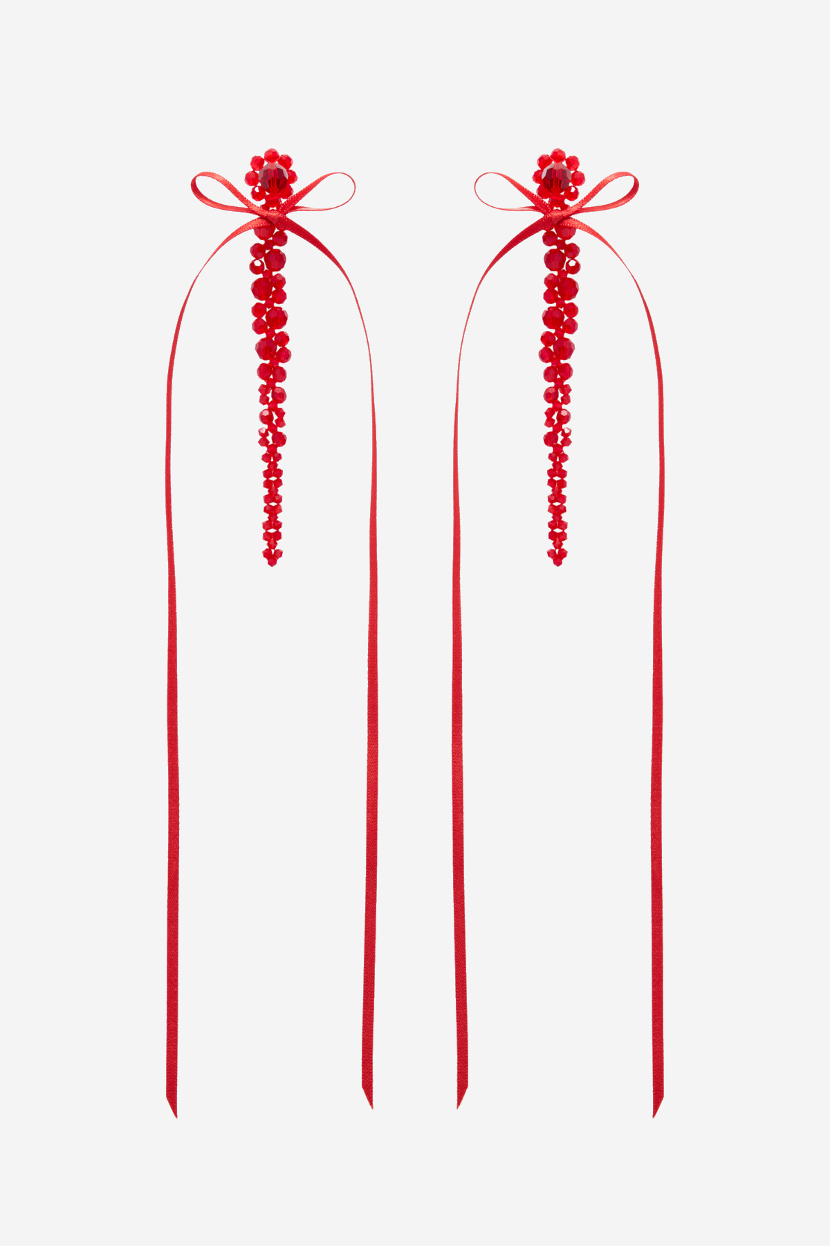 Vihoa Bow Ribbon Crystal Beaded Drip Earrings - Red