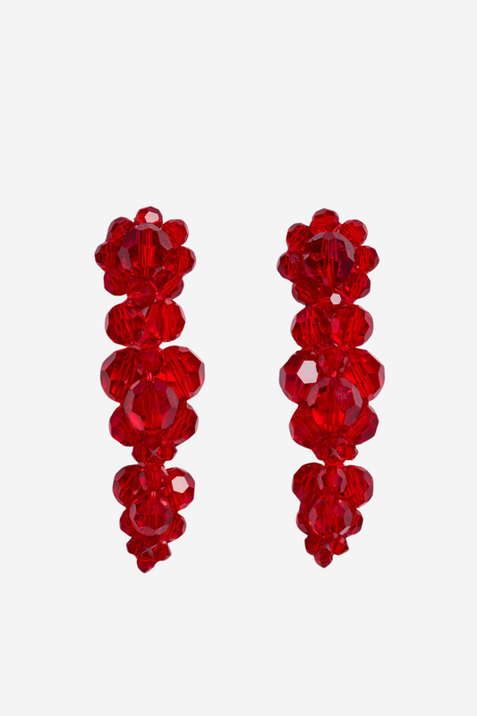 Vihoa Crystal Beaded Cluster Earrings - Red