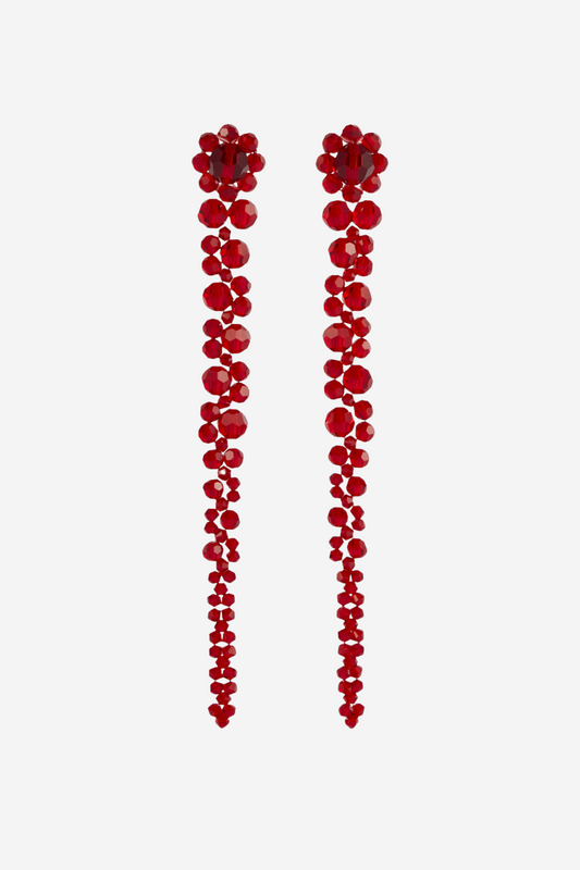 Vihoa Crystal Beaded Drip Earrings - Red